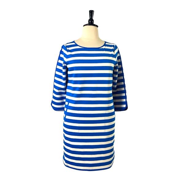Lands’ End Shift Dress Ponte 3/4 Sleeve Blue White Stripe Women’s Plus Size 16 - Picture 1 of 11